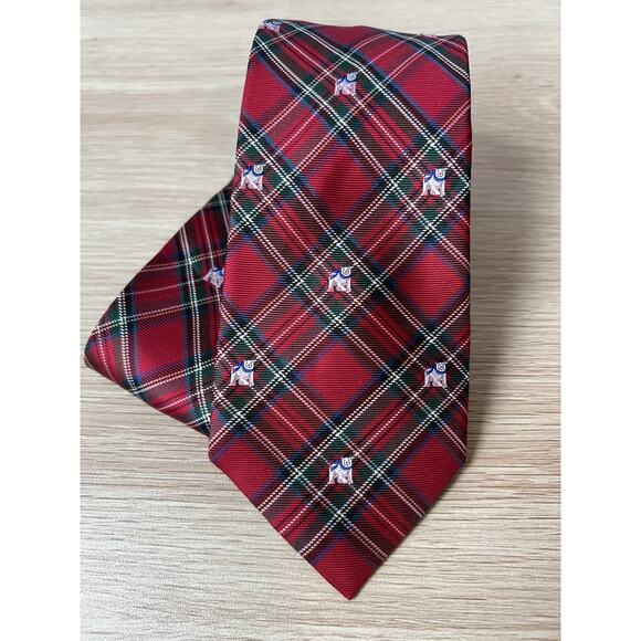Tommy Hilfiger Red Plaid with Polar Bears Christmas Design Silk Designer Tie - Picture 1 of 6